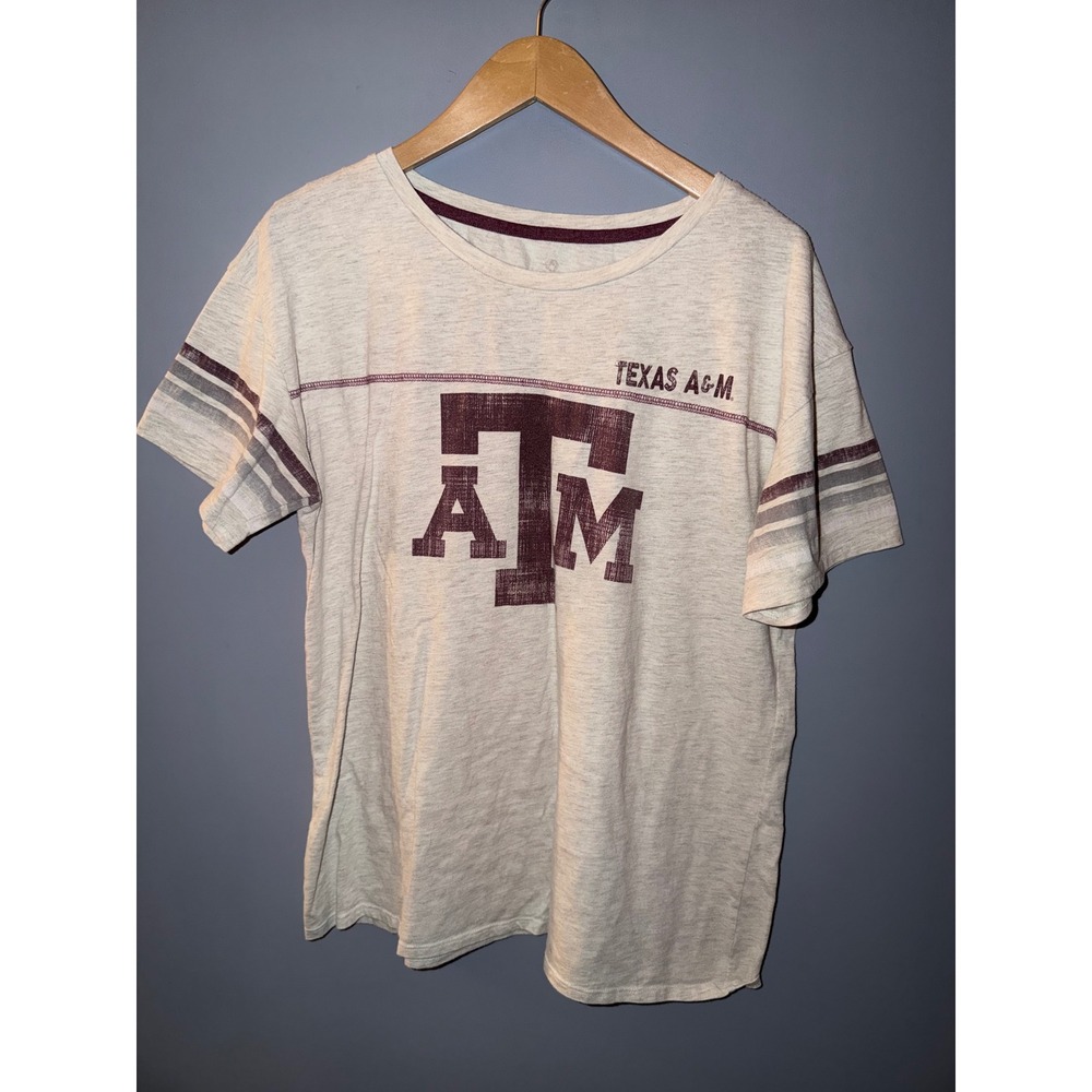 Colosseum Texas A&M Aggies Heather Oatmeal Maroon Striped Sleeve Graphic Tee XL